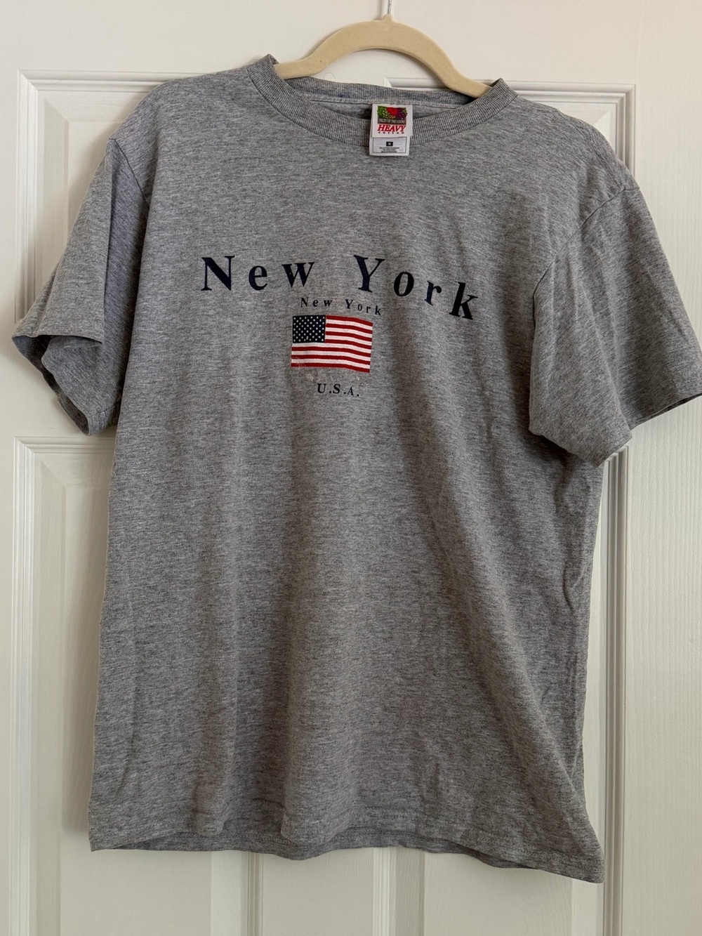 Vintage New York USA Flag Graphic T-Shirt Fruit of the Loom Heavy Cotton Size M